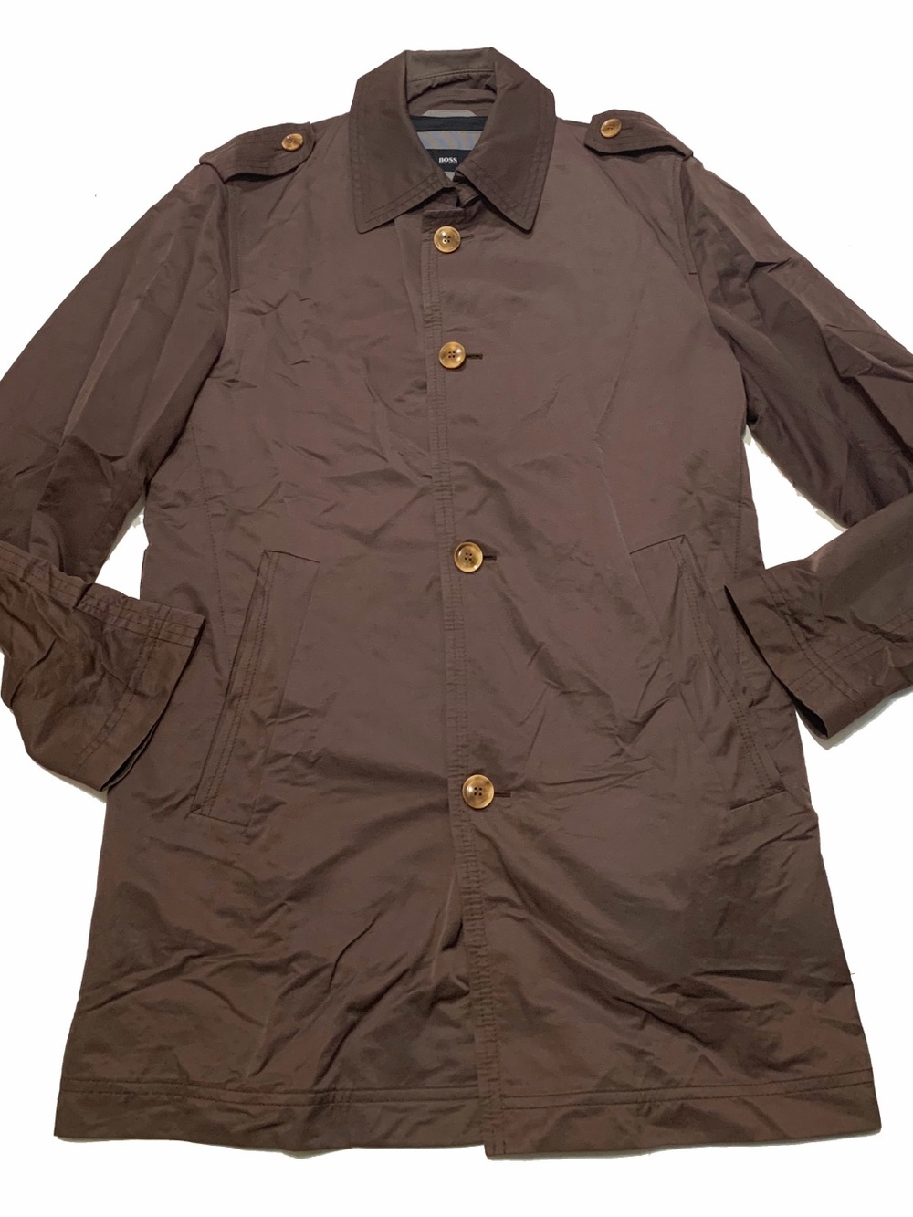 Hugo Boss Men's Brown Button-Up Trench Coat